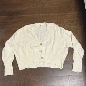 Free People Cream Cropped Cardigan Sweater
